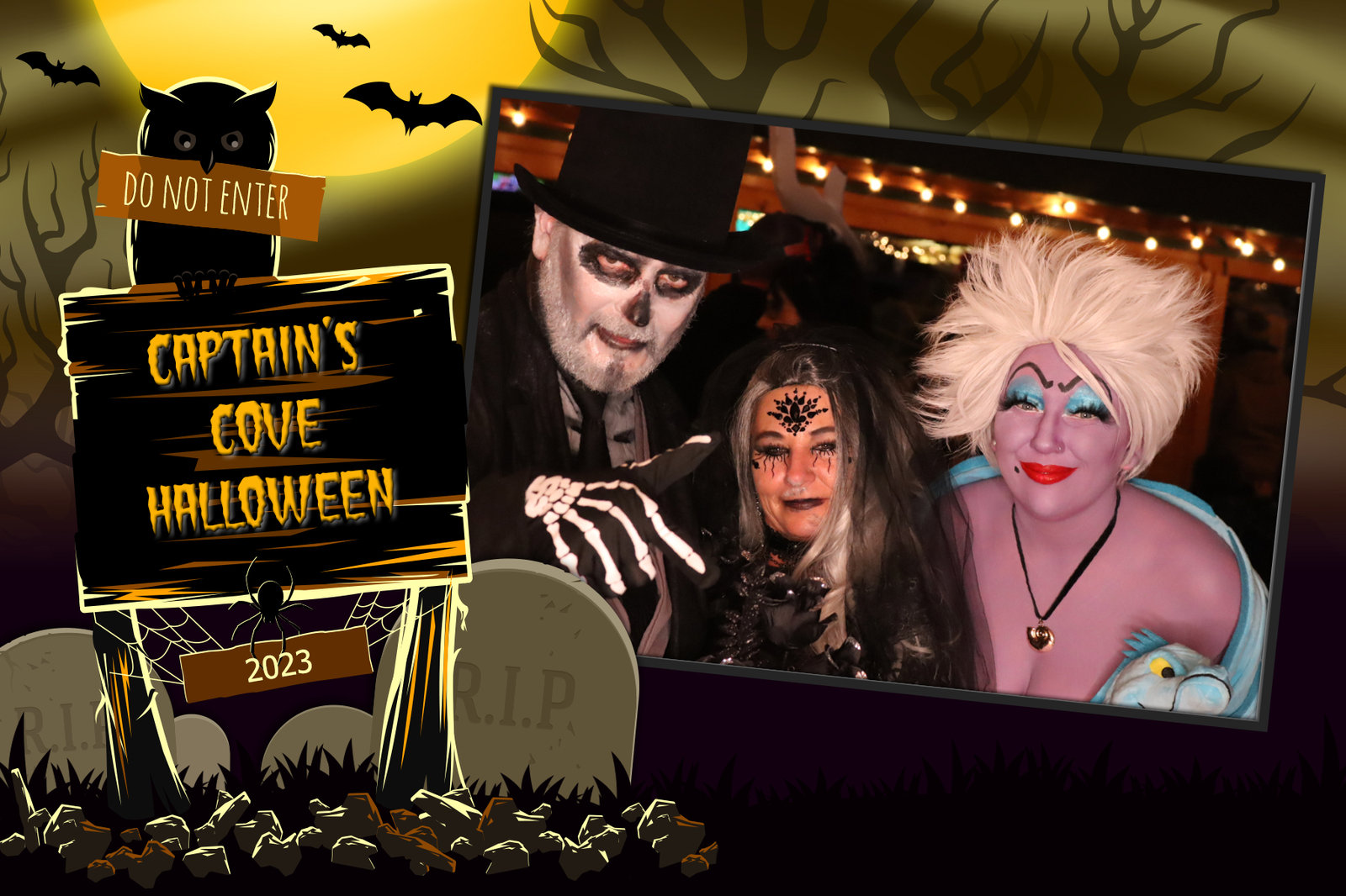 Costumed guests at a Halloween party