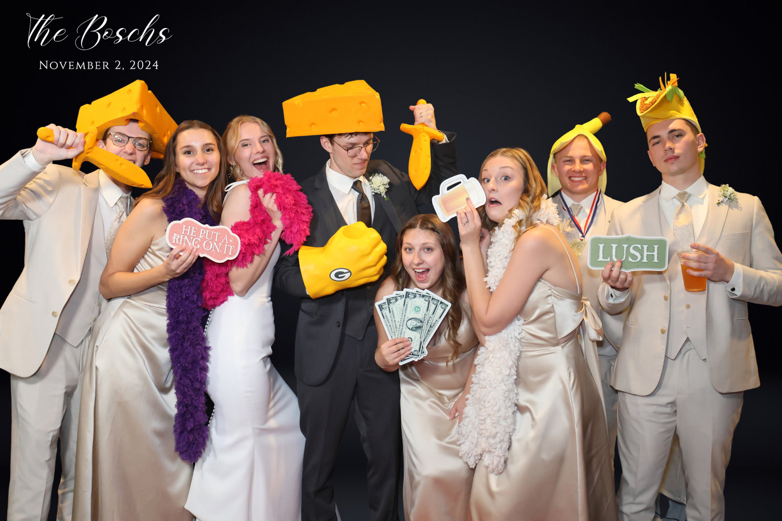 Wedding party with giant props