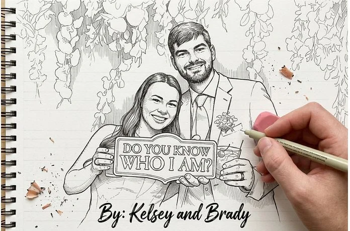 A pencil sketch of a couple on a sketchpad